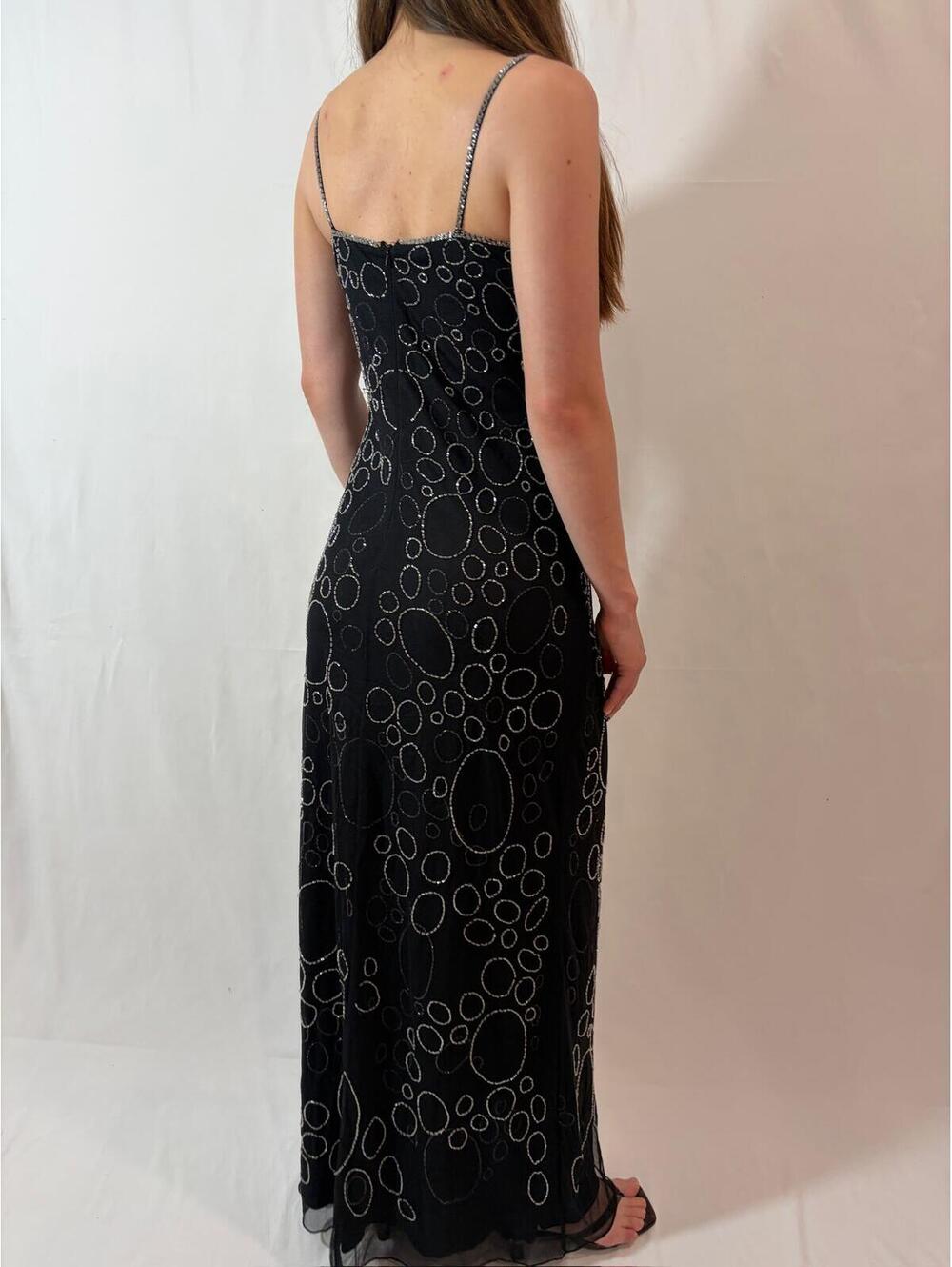 Black and Silver Fully Beaded Bubble Cache Maxi Formal Dress - Picture 3 of 9
